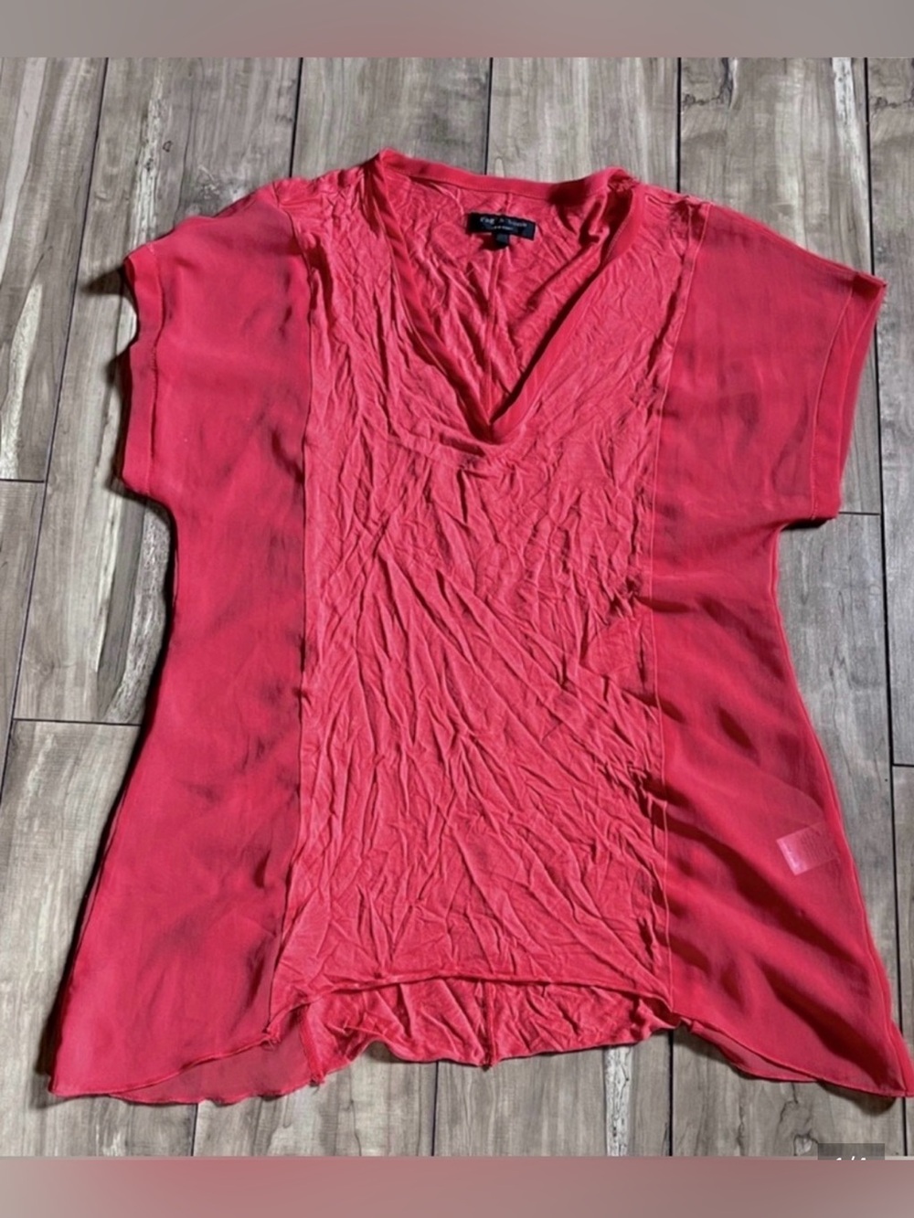 rag & bone coral pink/red oversized v-neck slash t-shirt size XS